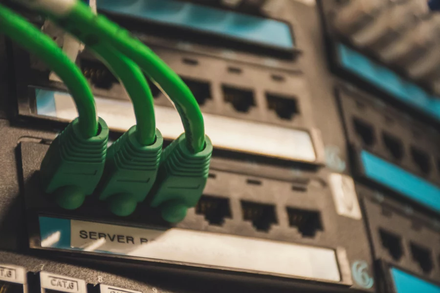 Netzwerk-Switch mit verkabelten Patchkabeln