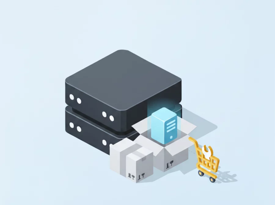 Illustration: Server-Hardware im Einkaufswagen