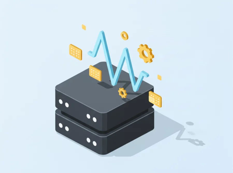 Illustration: Server mit Monitoring-Kurve