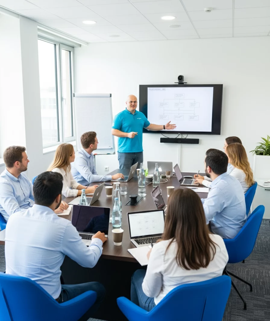 Team-Besprechung mit Präsentation am Bildschirm