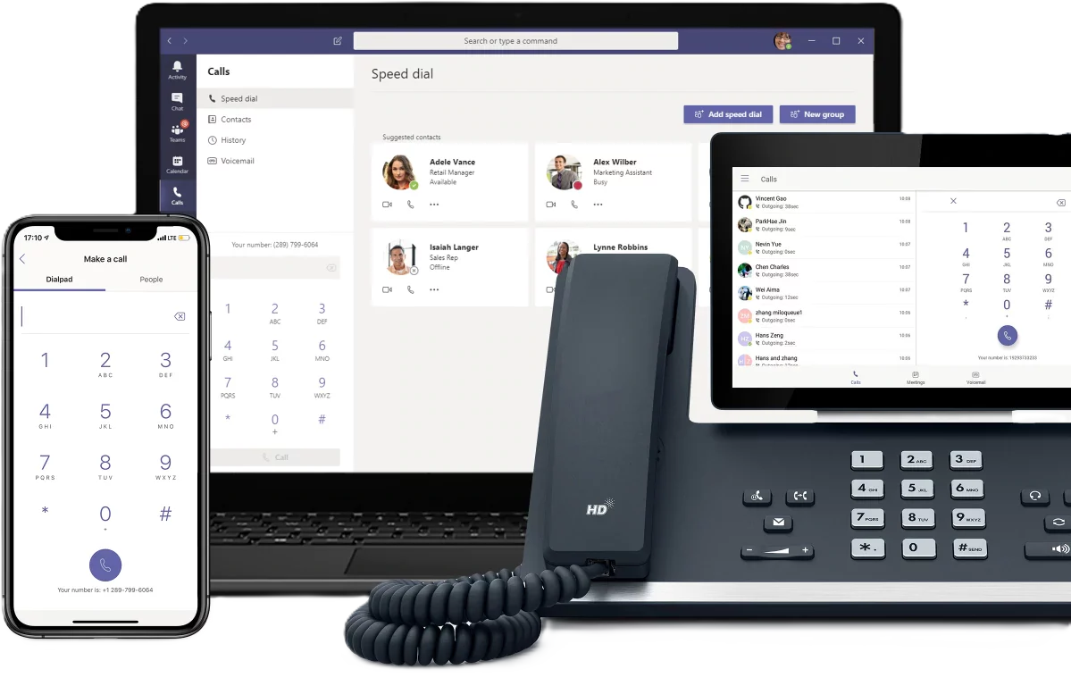 Microsoft Teams Telefonie auf Laptop und Smartphone